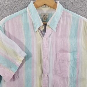J Crew Shirt Mens Large Pink Baird McNutt Irish Linen Pastel Striped Classic